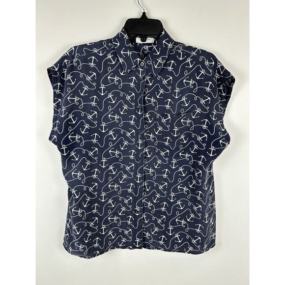 Equipment Femme Silk Anchor Blouse Sleeveless Button Up Navy Size XS Women's Top - Picture 1 of 5